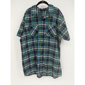 Rusty Mens XXL Short Sleeve Plaid Button Down Shirt Green Blue Surf J11104701